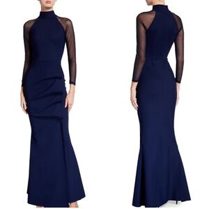 CHIARA BONI LA PETITE ROBE
Maylys Mock-Neck Long-Sleeve Illusion Gown New